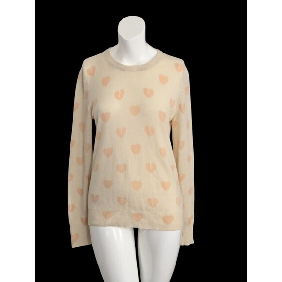 Equipment Femme Sweaters - Equipment Femme Womens Cashmere Heart Print Sweater Ivory Pink Size Small